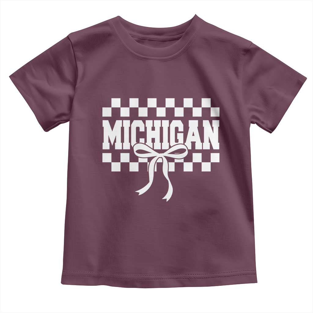 Michigan Fan Toddler T Shirt MI State Sport Coquette Bow Checkered Design Game Day