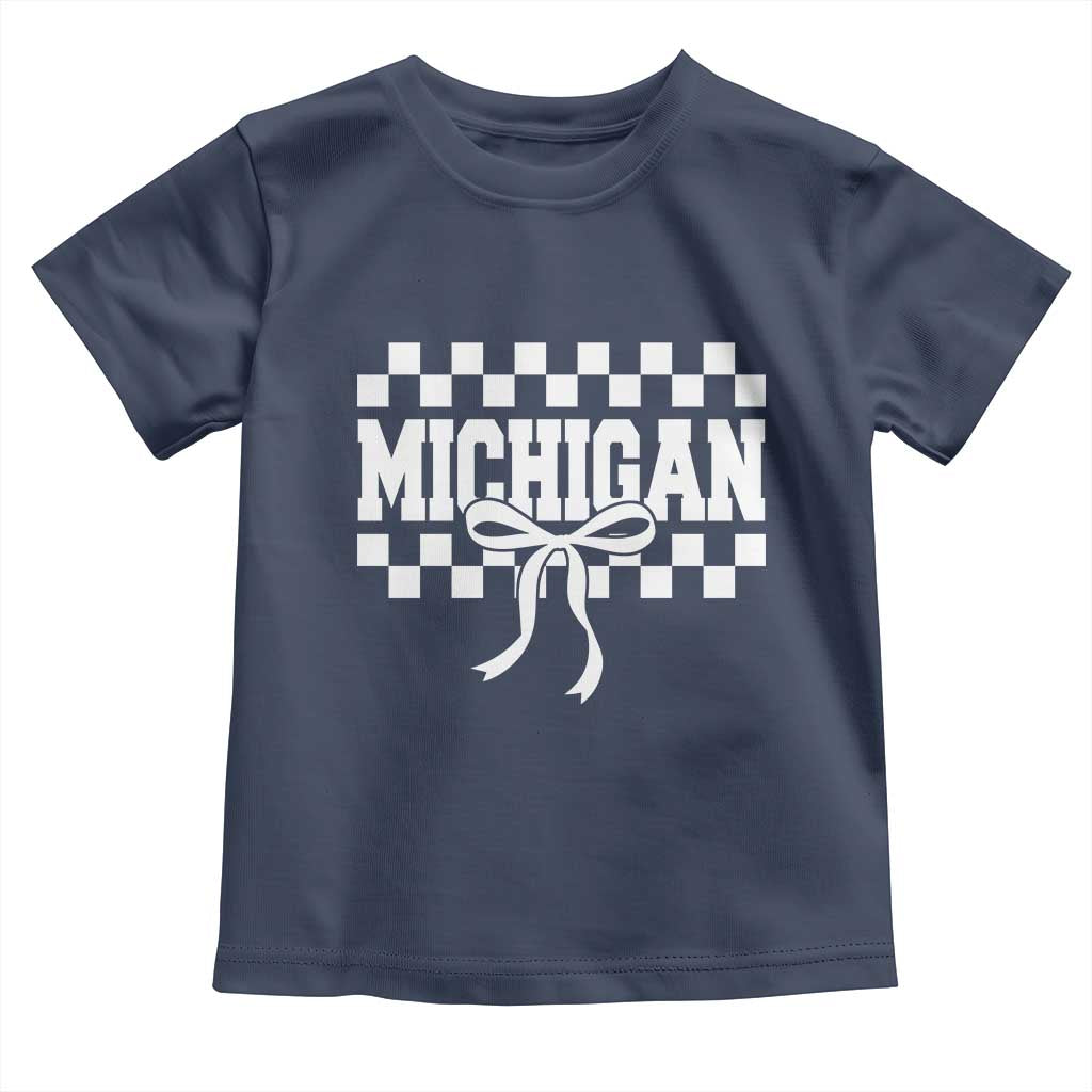 Michigan Fan Toddler T Shirt MI State Sport Coquette Bow Checkered Design Game Day