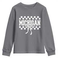 Michigan Fan Youth Sweatshirt MI State Sport Coquette Bow Checkered Design Game Day