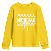 Michigan Fan Youth Sweatshirt MI State Sport Coquette Bow Checkered Design Game Day