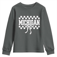 Michigan Fan Youth Sweatshirt MI State Sport Coquette Bow Checkered Design Game Day
