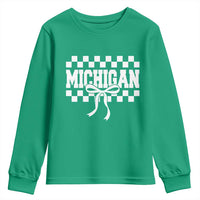 Michigan Fan Youth Sweatshirt MI State Sport Coquette Bow Checkered Design Game Day