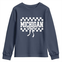 Michigan Fan Youth Sweatshirt MI State Sport Coquette Bow Checkered Design Game Day