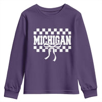 Michigan Fan Youth Sweatshirt MI State Sport Coquette Bow Checkered Design Game Day