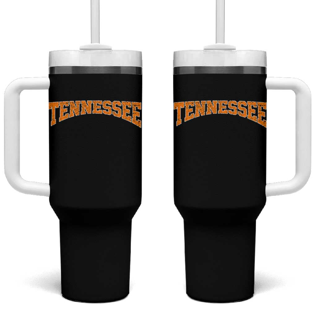 Tennessee Fan Tumbler With Handle Orange Bold Sport State Letters Game Day