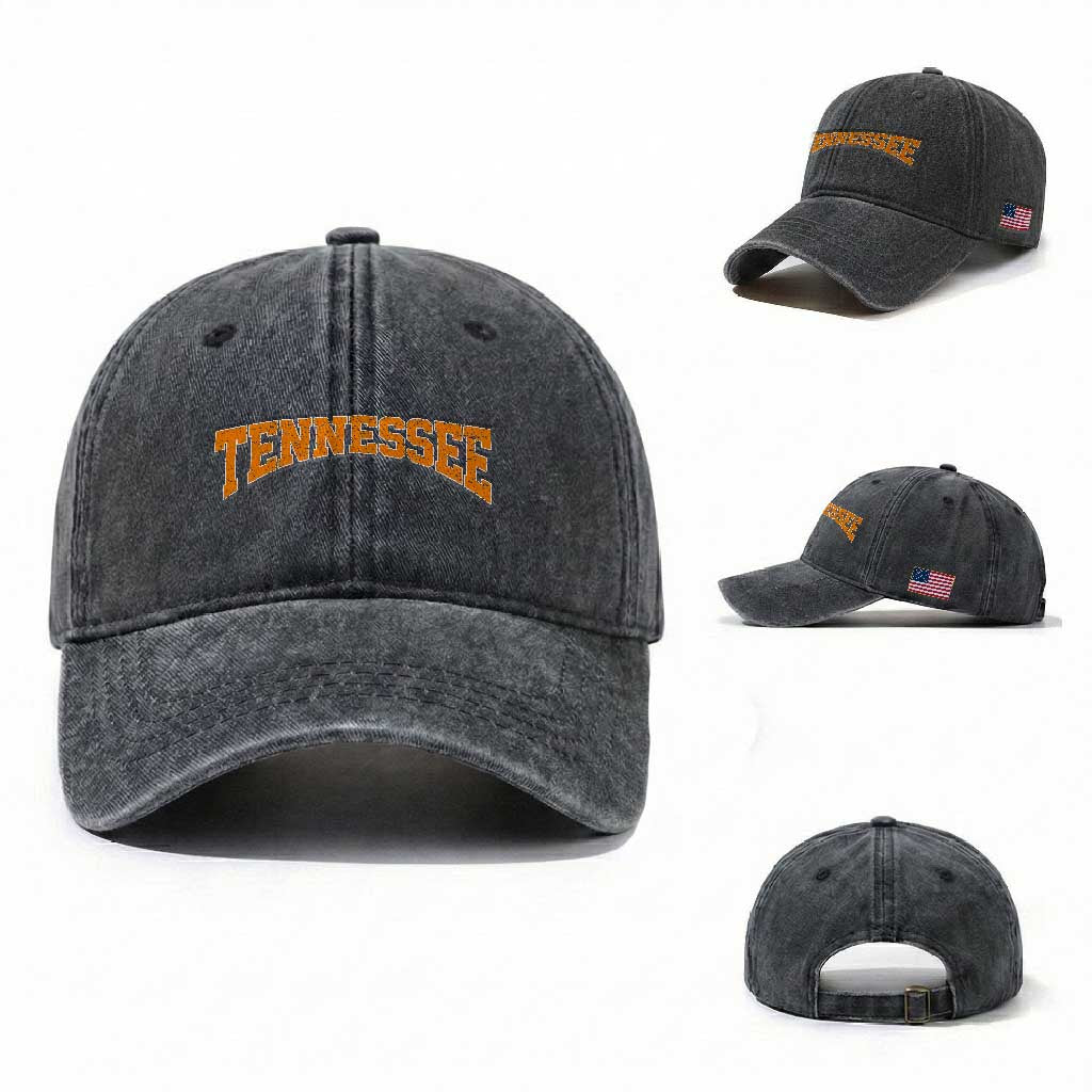 Tennessee Fan Washed Cotton Baseball Cap Orange Bold Sport State Letters Game Day