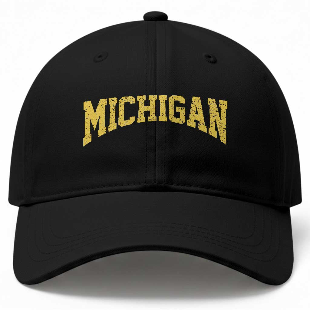 Michigan Fan Baseball Cap Yellow Bold Sport State Letters Game Day