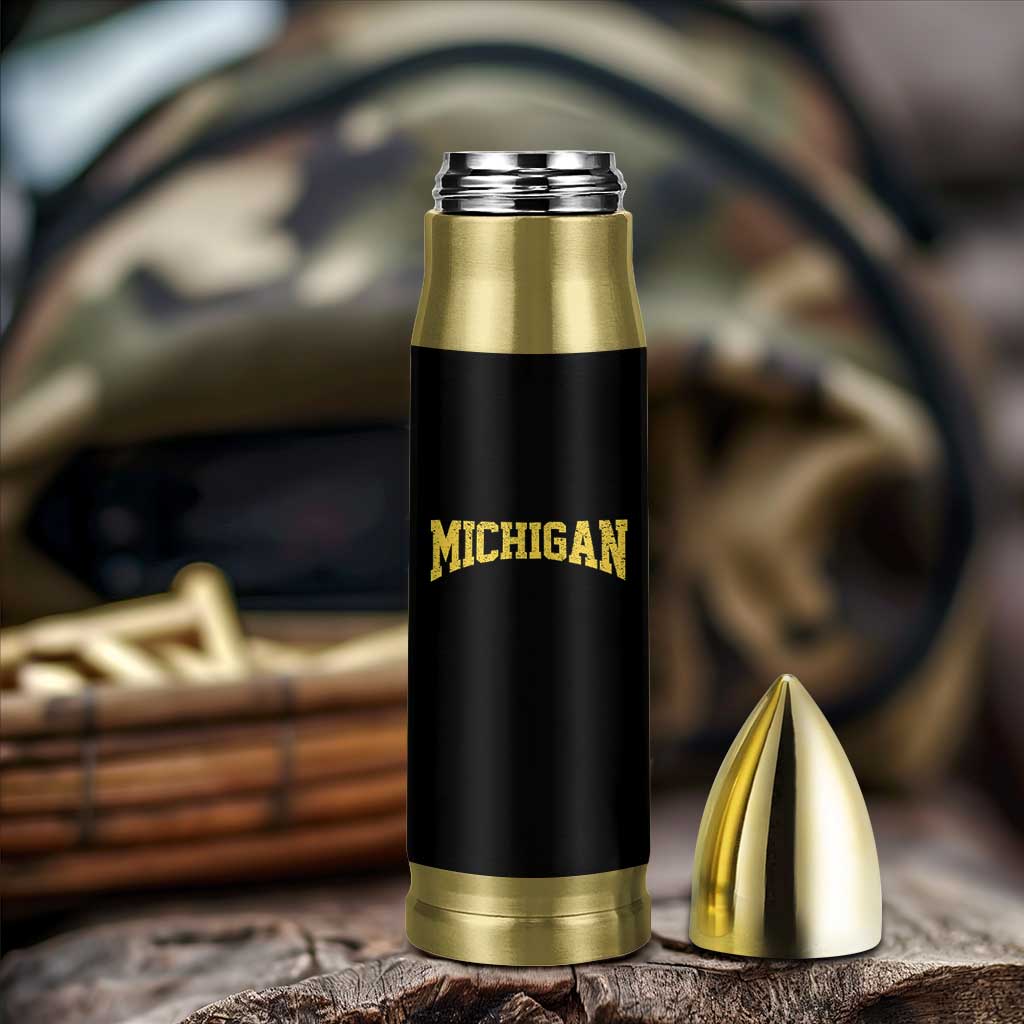 Michigan Fan Bullet Tumbler Yellow Bold Sport State Letters Game Day