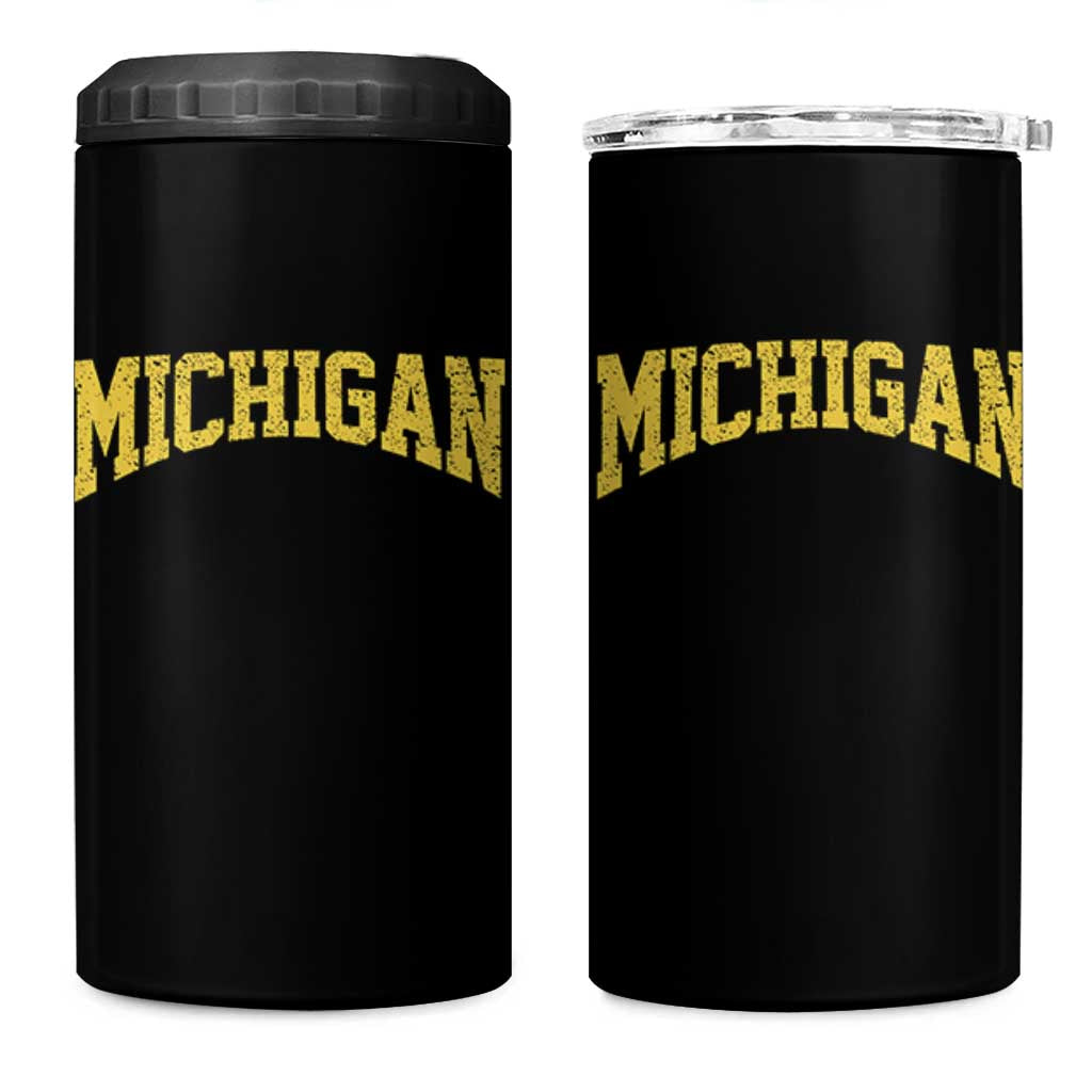 Michigan Fan 4 in 1 Can Cooler Tumbler Yellow Bold Sport State Letters Game Day