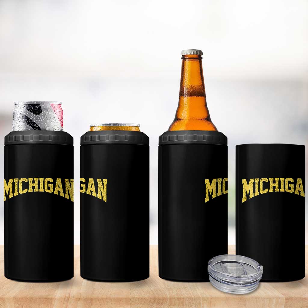 Michigan Fan 4 in 1 Can Cooler Tumbler Yellow Bold Sport State Letters Game Day