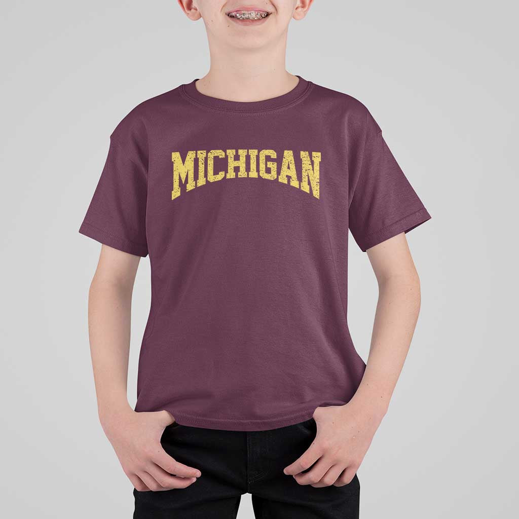 Michigan Fan T Shirt For Kid Yellow Bold Sport State Letters Game Day