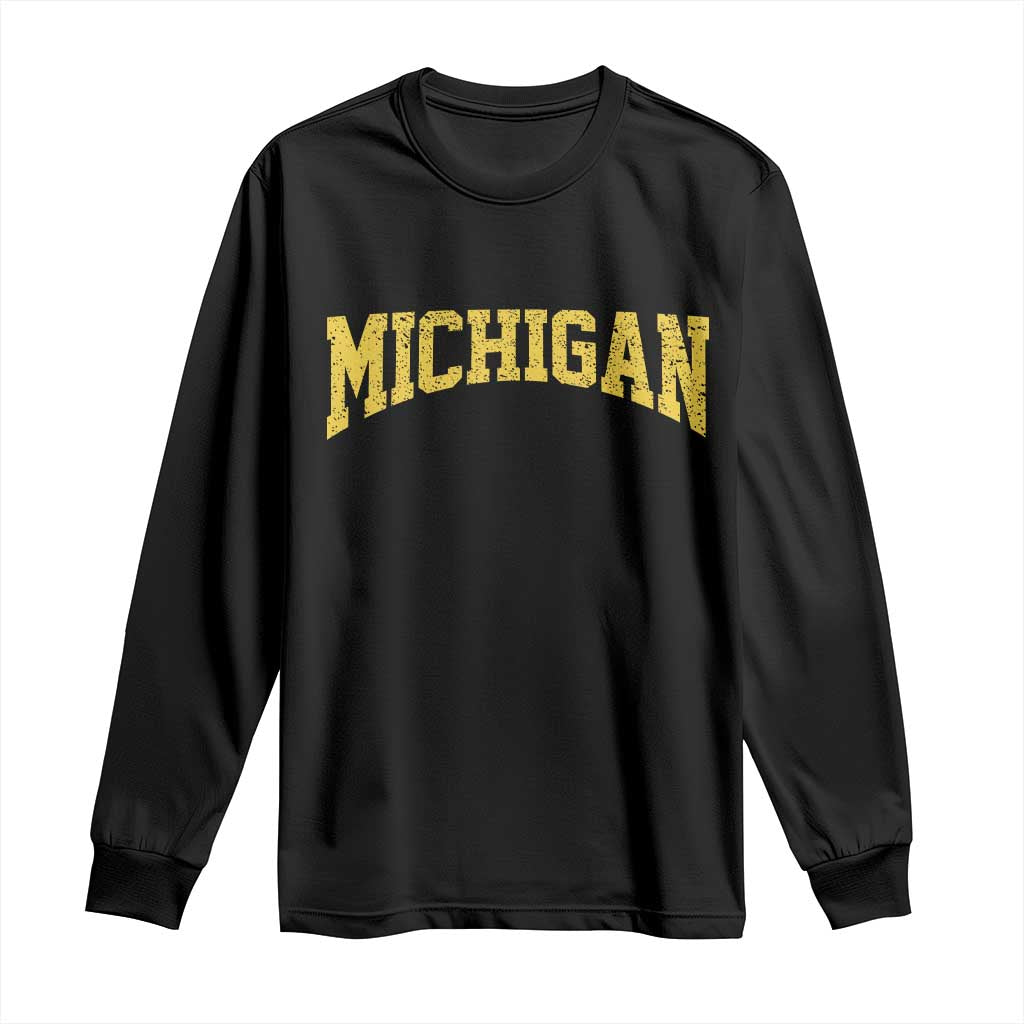 Michigan Fan Long Sleeve Shirt Yellow Bold Sport State Letters Game Day