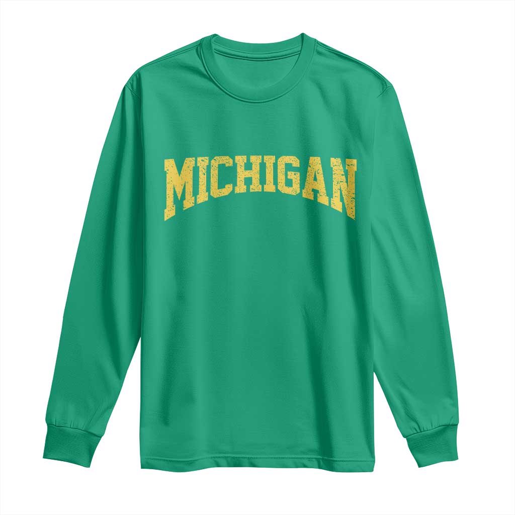 Michigan Fan Long Sleeve Shirt Yellow Bold Sport State Letters Game Day