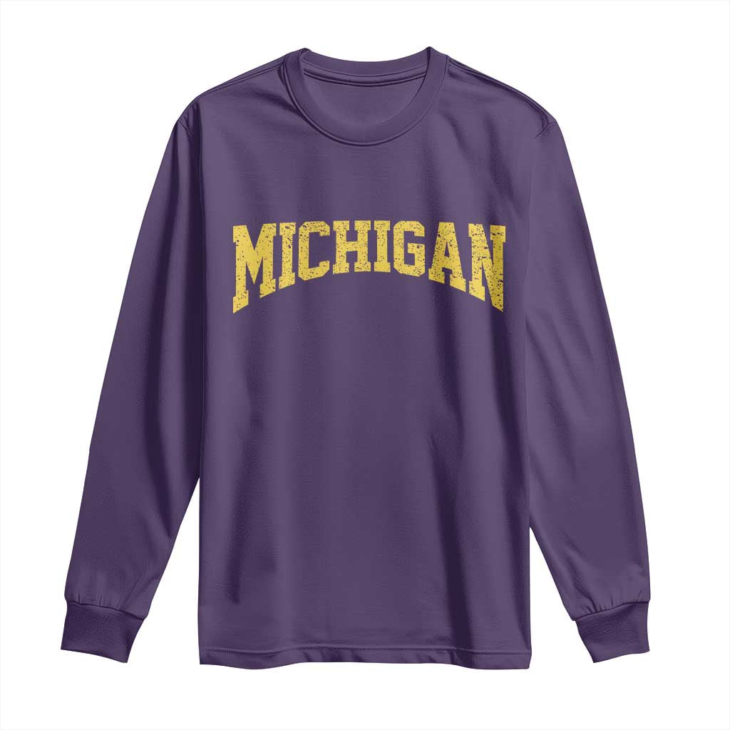 Michigan Fan Long Sleeve Shirt Yellow Bold Sport State Letters Game Day