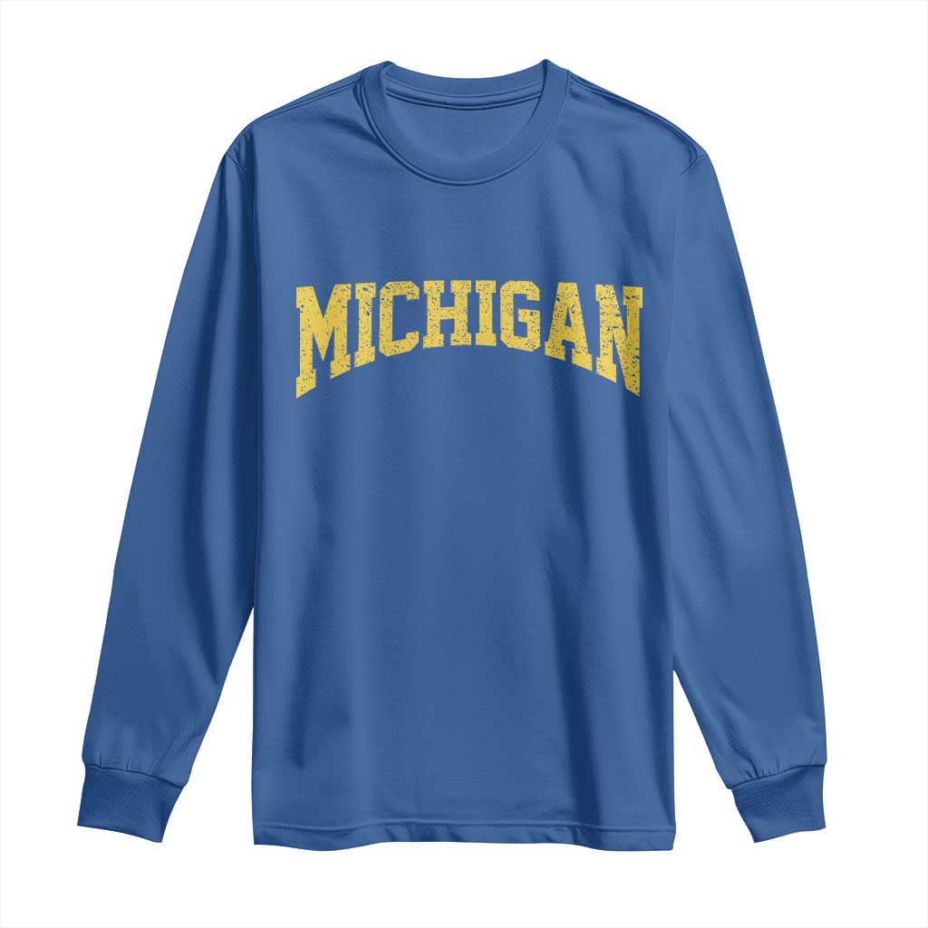 Michigan Fan Long Sleeve Shirt Yellow Bold Sport State Letters Game Day