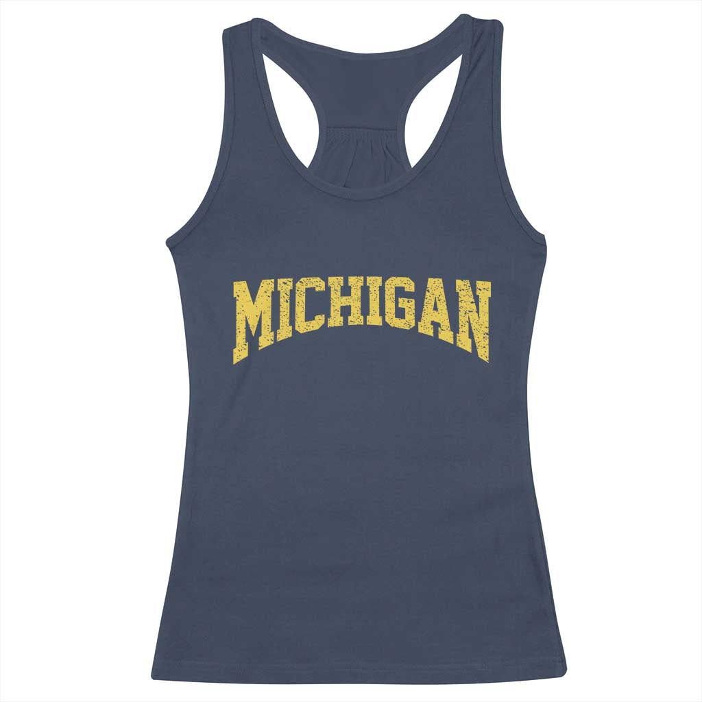 Michigan Fan Racerback Tank Top Yellow Bold Sport State Letters Game Day