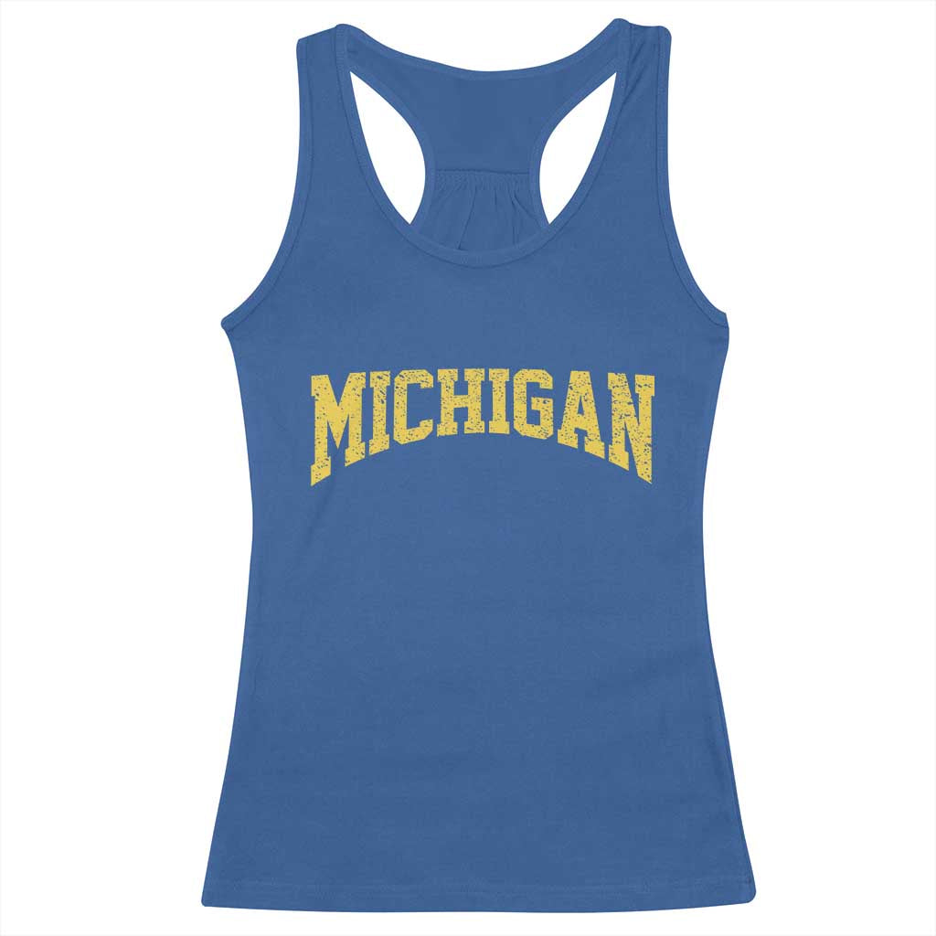 Michigan Fan Racerback Tank Top Yellow Bold Sport State Letters Game Day