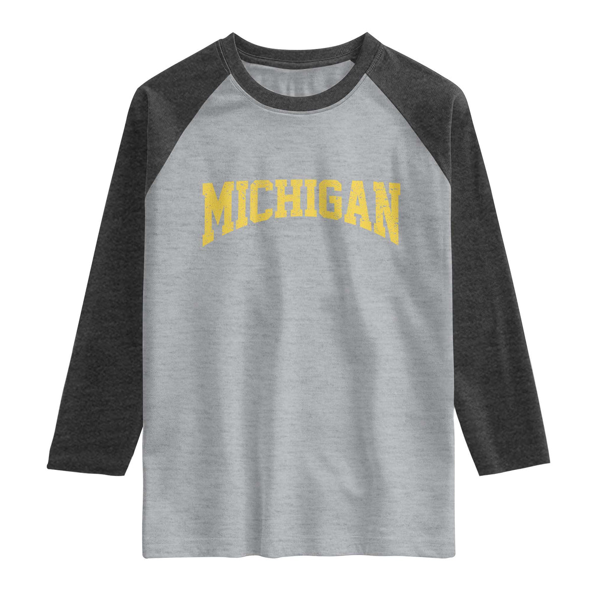 Michigan Fan Raglan Shirt Yellow Bold Sport State Letters Game Day
