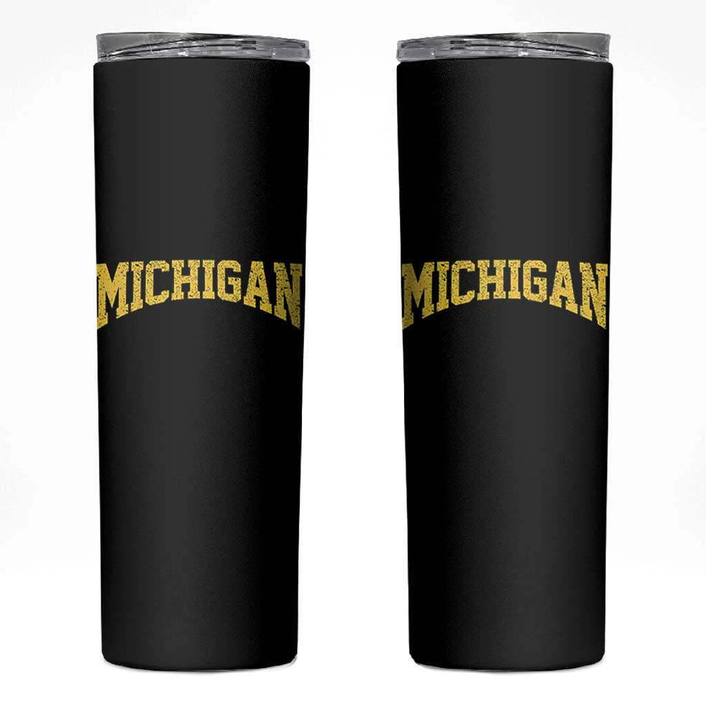 Michigan Fan Skinny Tumbler Yellow Bold Sport State Letters Game Day