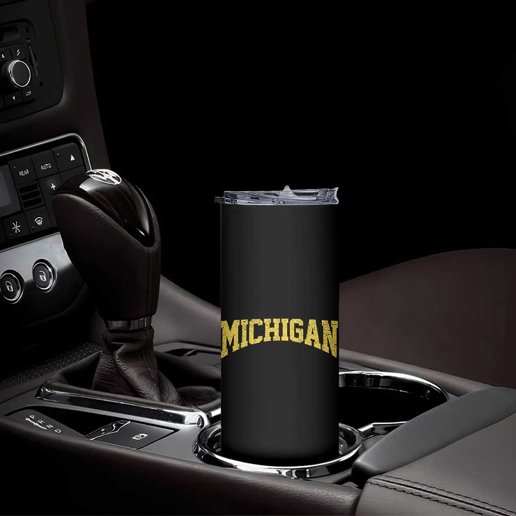 Michigan Fan Skinny Tumbler Yellow Bold Sport State Letters Game Day
