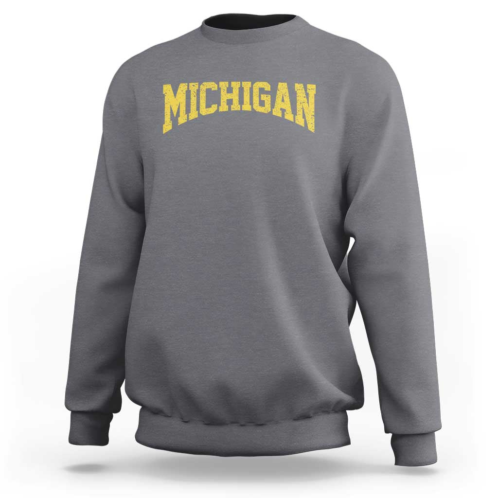 Michigan Fan Sweatshirt Yellow Bold Sport State Letters Game Day