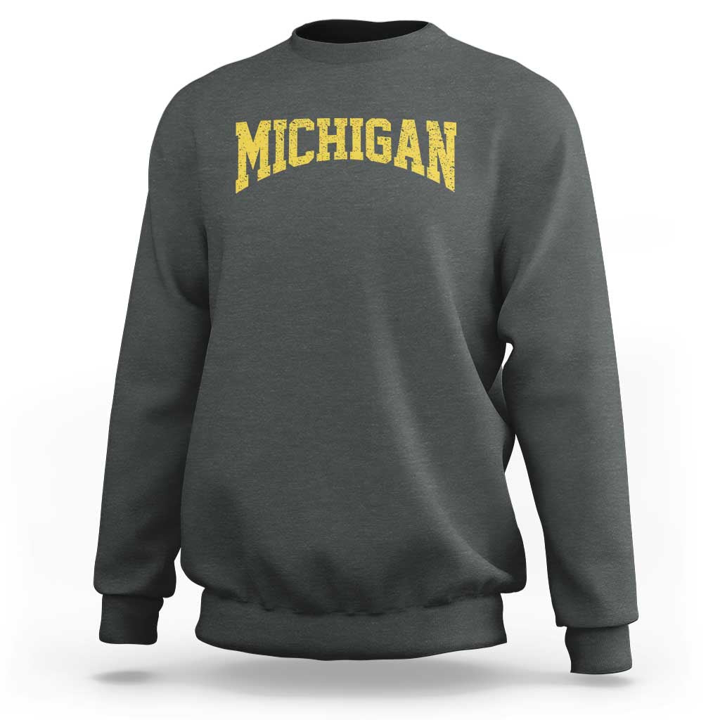 Michigan Fan Sweatshirt Yellow Bold Sport State Letters Game Day