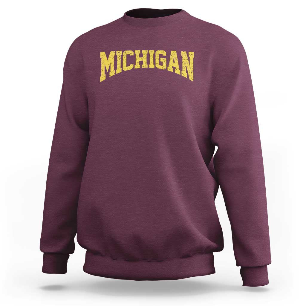Michigan Fan Sweatshirt Yellow Bold Sport State Letters Game Day