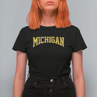 Michigan Fan T Shirt For Women Yellow Bold Sport State Letters Game Day