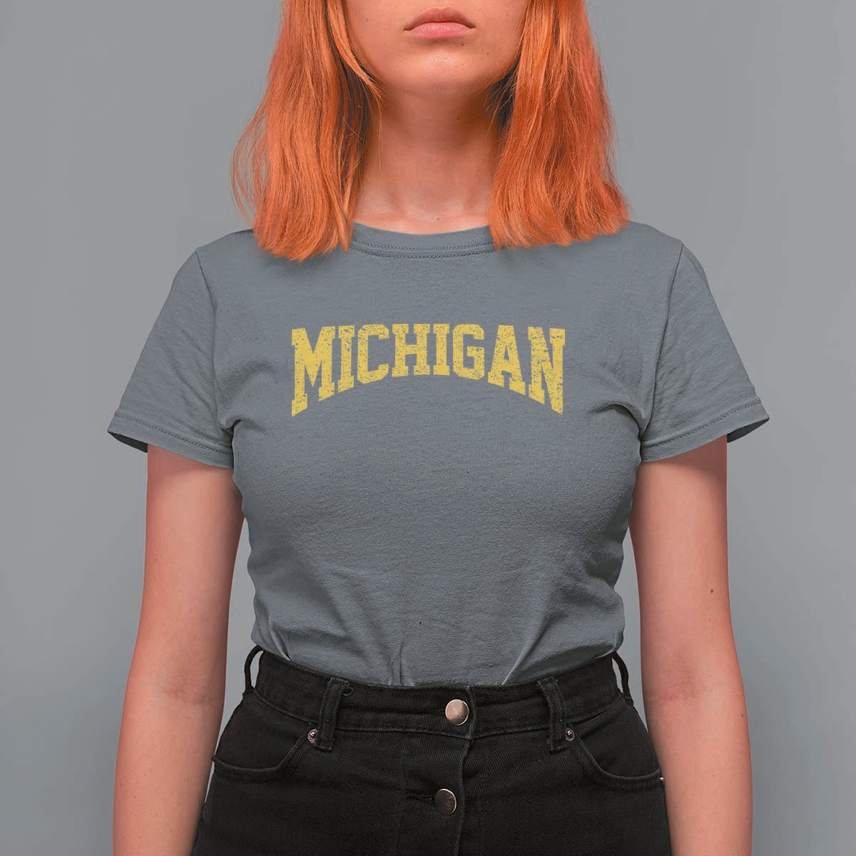 Michigan Fan T Shirt For Women Yellow Bold Sport State Letters Game Day