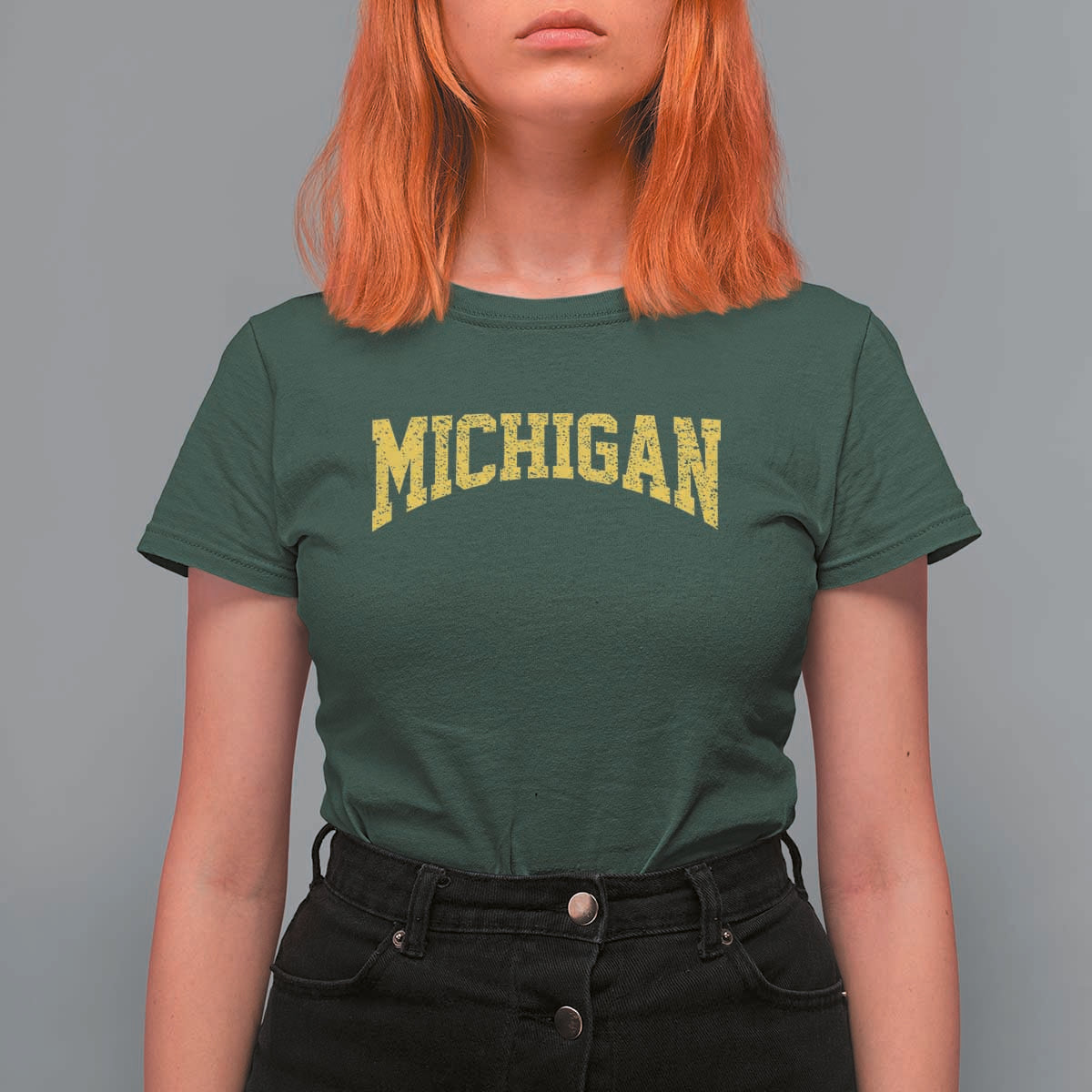 Michigan Fan T Shirt For Women Yellow Bold Sport State Letters Game Day