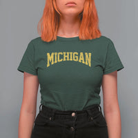 Michigan Fan T Shirt For Women Yellow Bold Sport State Letters Game Day