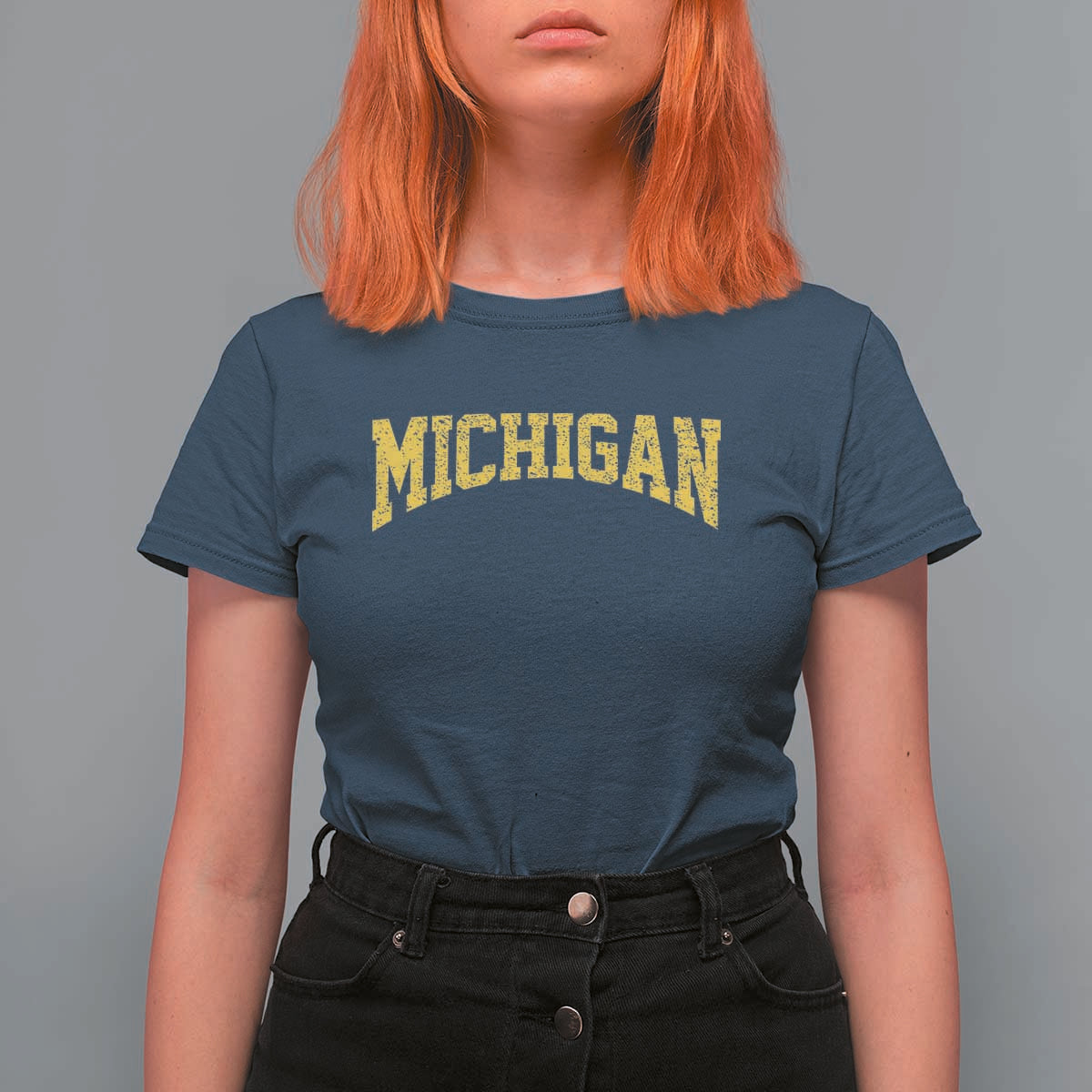 Michigan Fan T Shirt For Women Yellow Bold Sport State Letters Game Day