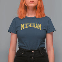 Michigan Fan T Shirt For Women Yellow Bold Sport State Letters Game Day