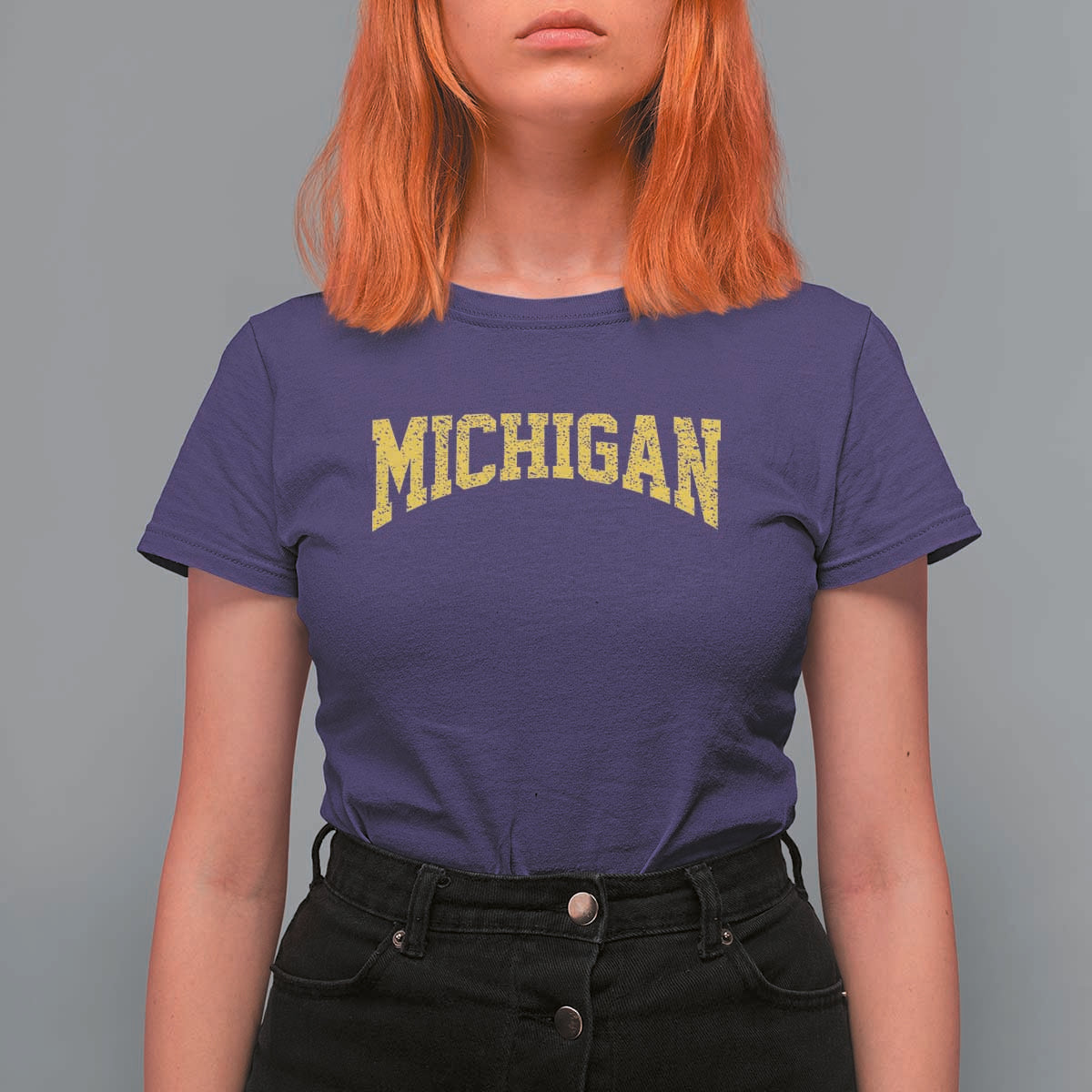 Michigan Fan T Shirt For Women Yellow Bold Sport State Letters Game Day