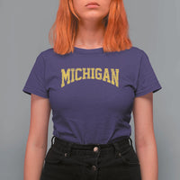 Michigan Fan T Shirt For Women Yellow Bold Sport State Letters Game Day