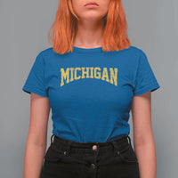Michigan Fan T Shirt For Women Yellow Bold Sport State Letters Game Day