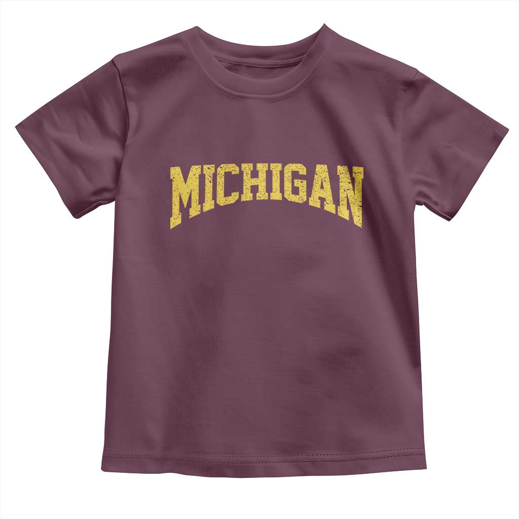 Michigan Fan Toddler T Shirt Yellow Bold Sport State Letters Game Day