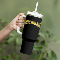 Michigan Fan Tumbler With Handle Yellow Bold Sport State Letters Game Day