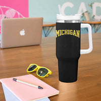 Michigan Fan Tumbler With Handle Yellow Bold Sport State Letters Game Day