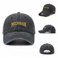 Michigan Fan Washed Cotton Baseball Cap Yellow Bold Sport State Letters Game Day