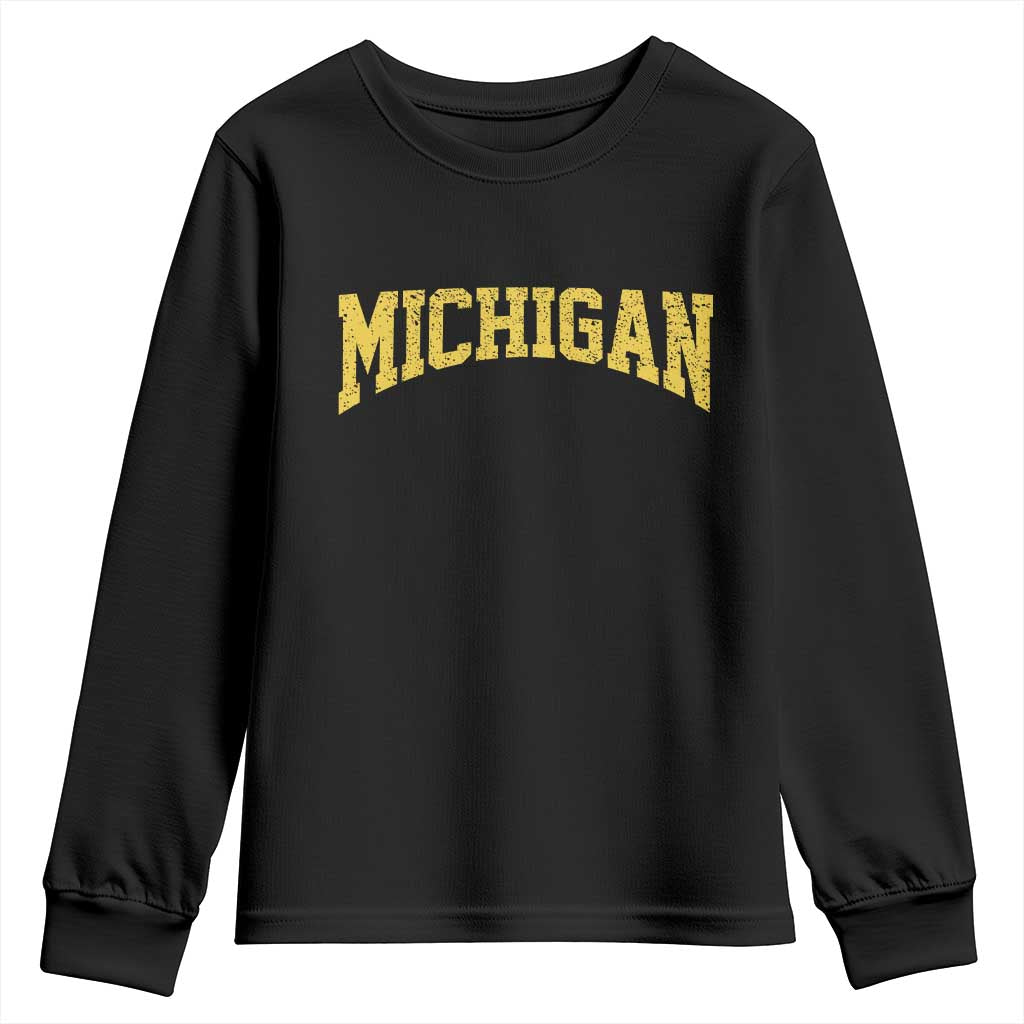 Michigan Fan Youth Sweatshirt Yellow Bold Sport State Letters Game Day