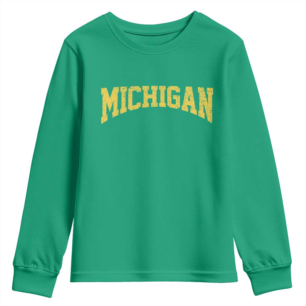 Michigan Fan Youth Sweatshirt Yellow Bold Sport State Letters Game Day