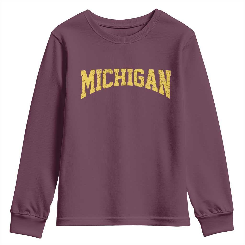 Michigan Fan Youth Sweatshirt Yellow Bold Sport State Letters Game Day