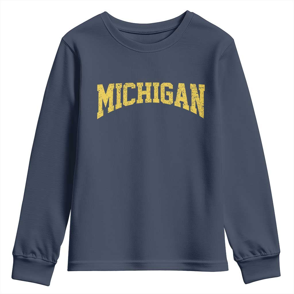 Michigan Fan Youth Sweatshirt Yellow Bold Sport State Letters Game Day