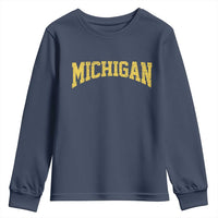 Michigan Fan Youth Sweatshirt Yellow Bold Sport State Letters Game Day
