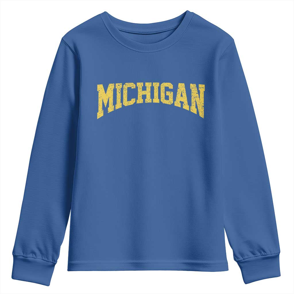 Michigan Fan Youth Sweatshirt Yellow Bold Sport State Letters Game Day
