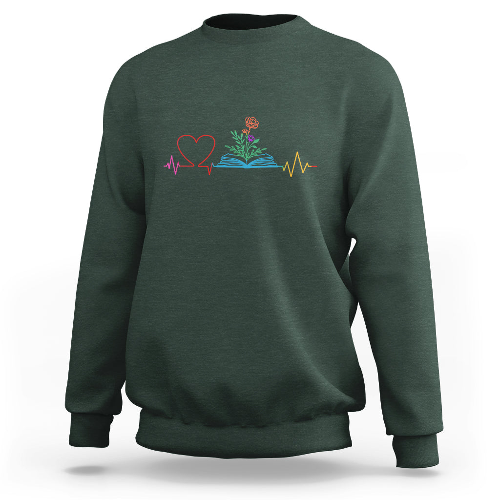 Floral Book Sweatshirt Literature Heart For Books Lover - Wonder Print Shop