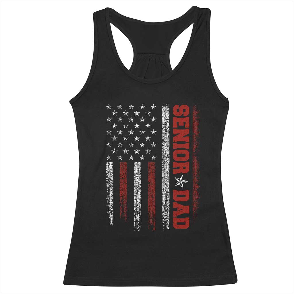 Senior Dad Racerback Tank Top Graduate Proud Dad Class of 2025 Vintage American Flag