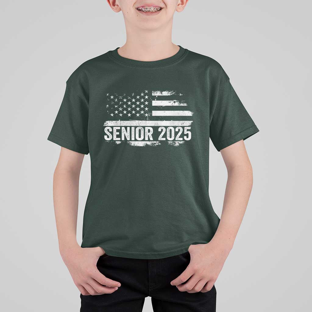 Senior 2025 Graduation T Shirt For Kid Class Of 2025 Vintage American Flag