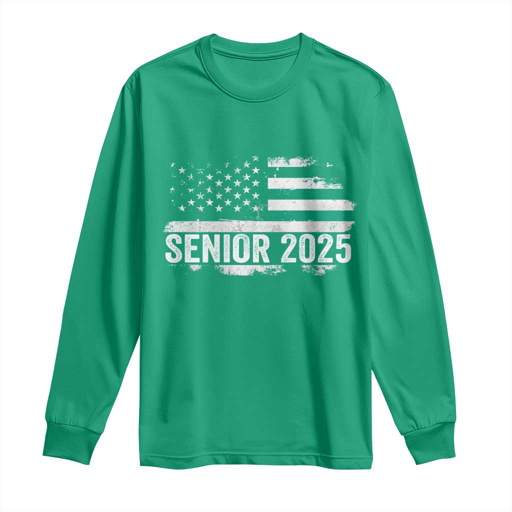Senior 2025 Graduation Long Sleeve Shirt Class Of 2025 Vintage American Flag